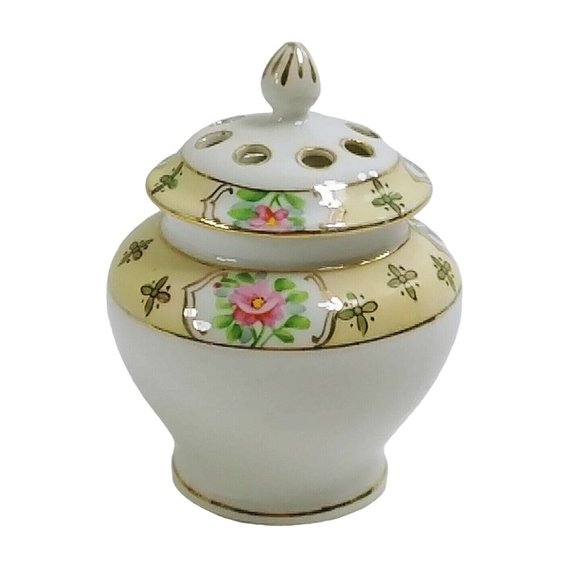 Potpourri Jar Incense Stick Holder Hand Painted Floral Design - Picture 2 of 10